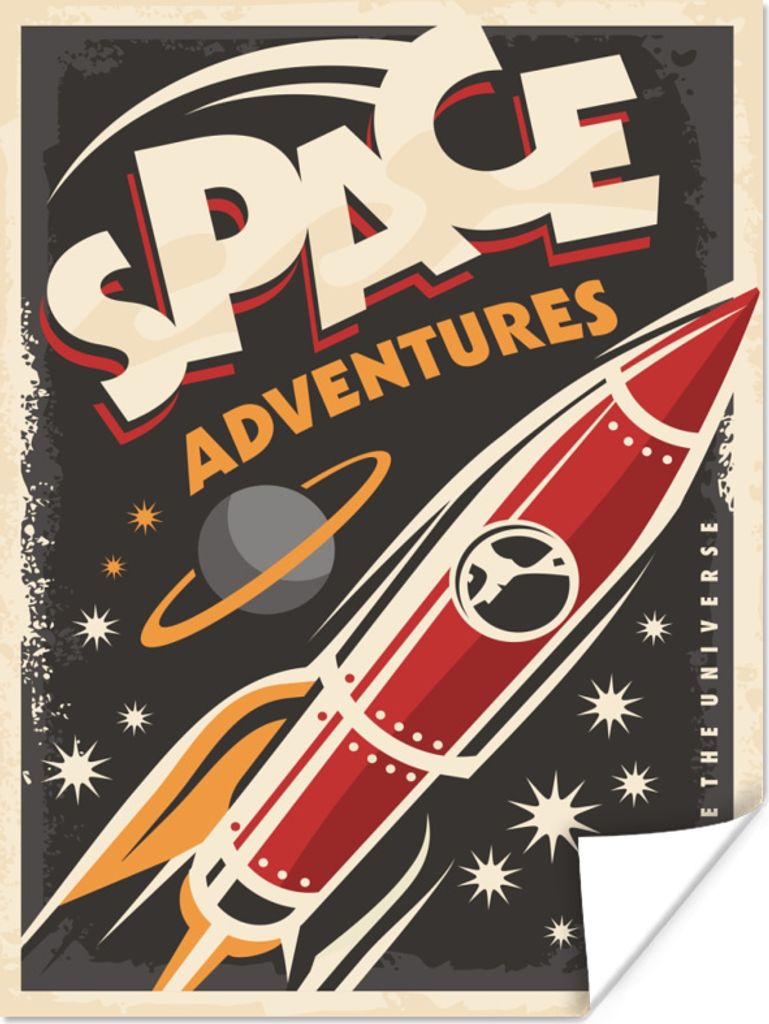 MuchoWow Poster Rakete - Jahrgang - Weltraum 120x160 cm - Wandbilder