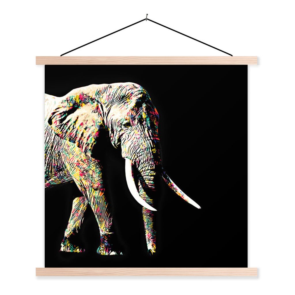 MuchoWow Textilposter Elefant - Tiere - Farben 40x40 cm mit holzfarbenen Rahmen - Posterleiste