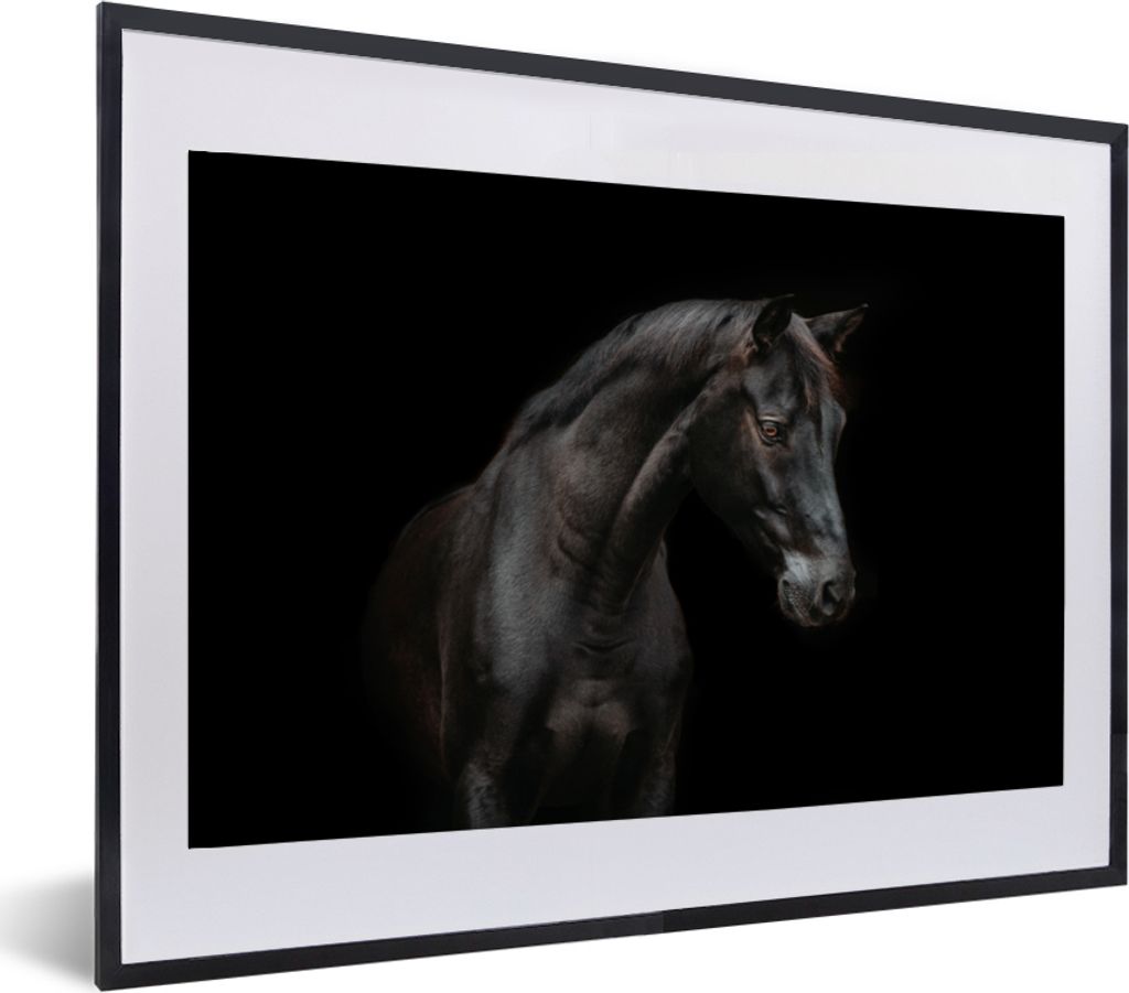 MuchoWow MuchoWow Gerahmtes Poster Pferd - Tier - Schwarz 60x40 cm - Poster mit zchwarzem Bilderrahmen - Schlafzimmer - Plakat in Rahmen - Drucken