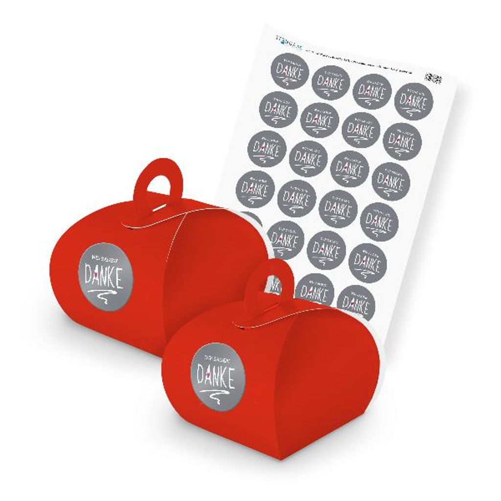 itenga SET Wir sagen Danke (Motiv 23) 24x Geschenkschachtel mit Griff rot + Stic