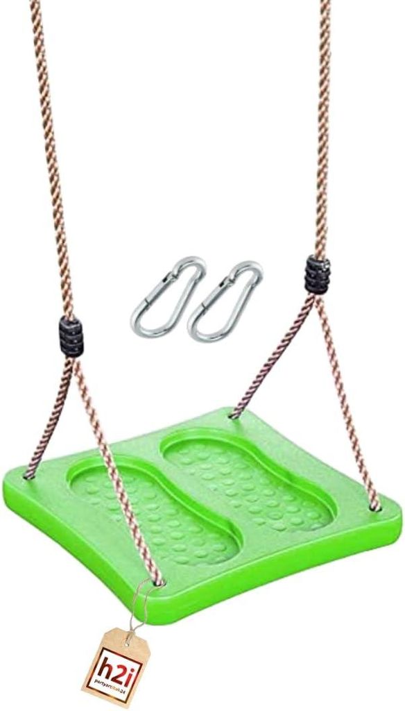 Stehschaukel aus Kunststoff | quadratischer Schaukelsitz mit Fußvertiefungen | Kinderschaukel mit verstellbaren Seil | Schaukel inkl. Karabiner | ...