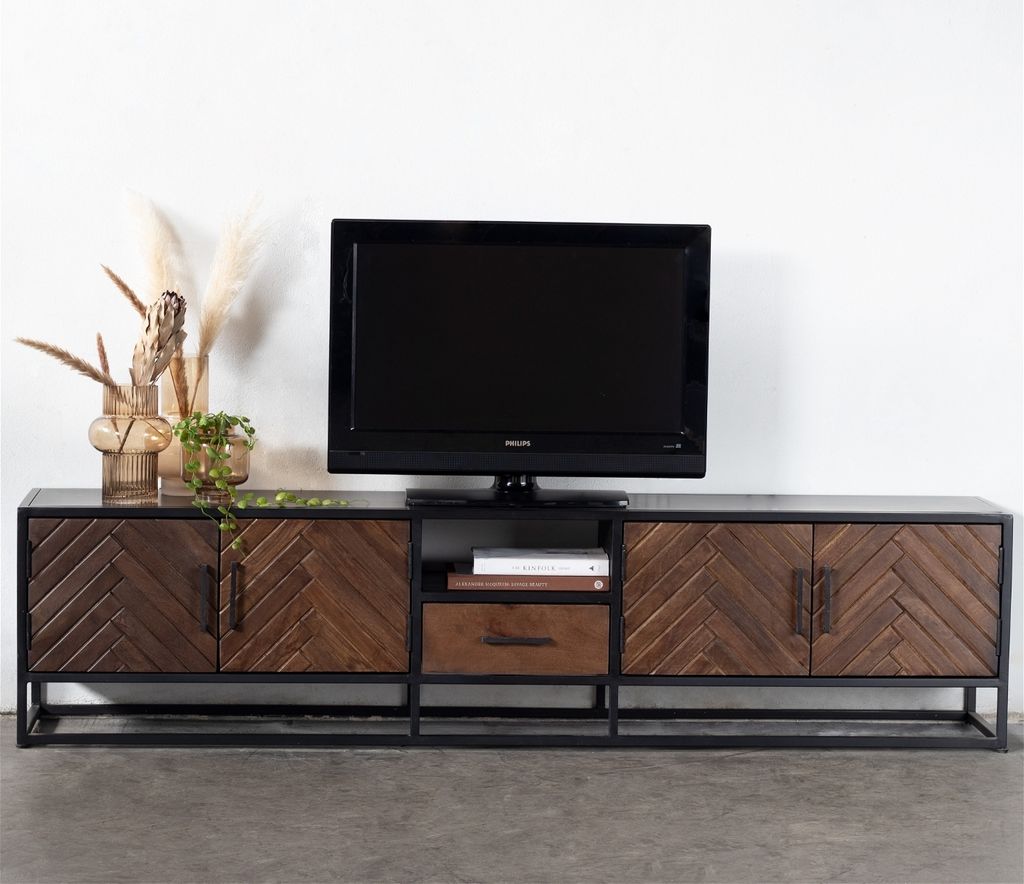 TV-Schrank Isa Braun Fischgrät 250cm Mangoholz - Giga Meubel