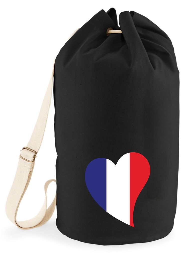 Huuraa Seesack Frankreich Flagge Herz 20 Liter Black Baumwolle Rucksack Geschenkidee