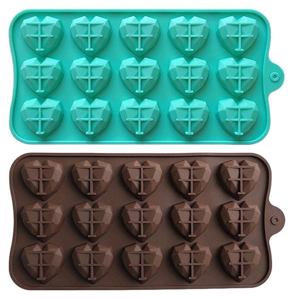3D-Diamantherz-Silikonform mit 15 Fächern, ideal zum Backen von Kuchen, Schokoladenmousse und Desserts.