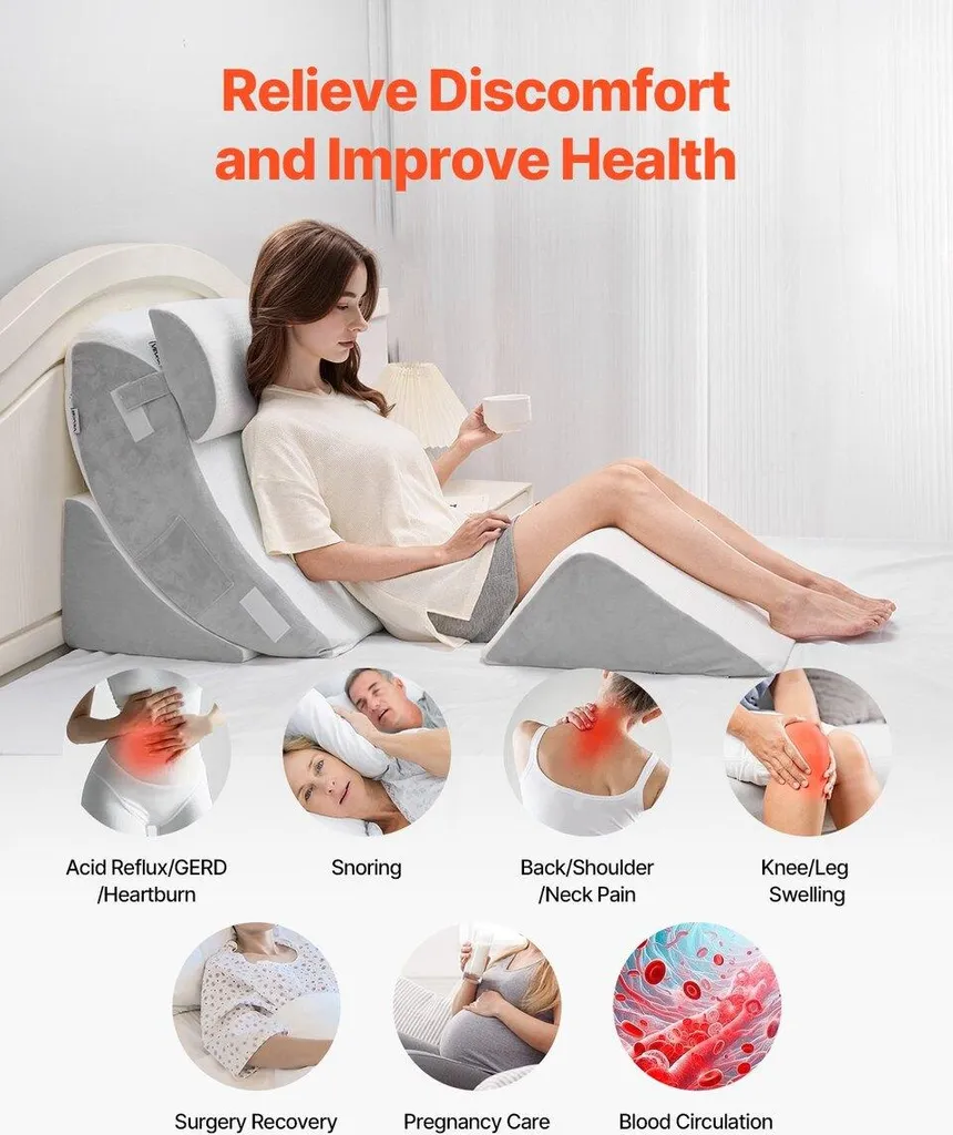 Oreiller anti-reflux et mal de dos : cale orthopédique 4 pièces réglable