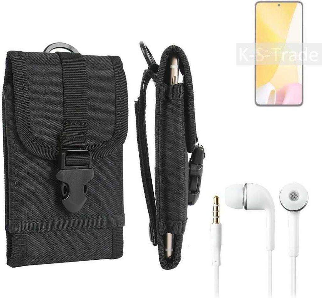 K-S-Trade Holster Schutz Hülle kompatibel mit Xiaomi 12 Lite Gürteltasche Handy Hülle Tasche outdoor Seitentasche schwarz 1x + Kopfhörer