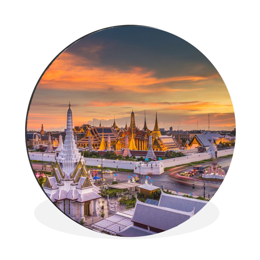 MuchoWow Aluminium Wandkreis Bangkok - Schloss - Sonnenuntergang Ø 30 cm Wanddeko Modern Wohnzimmer - Wand Bild - Wohnzimmer - Runde Bilder - Al...