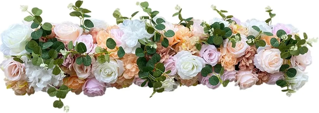 Guirlande de fleurs artificielles beige en soie et plastique 100x30cm