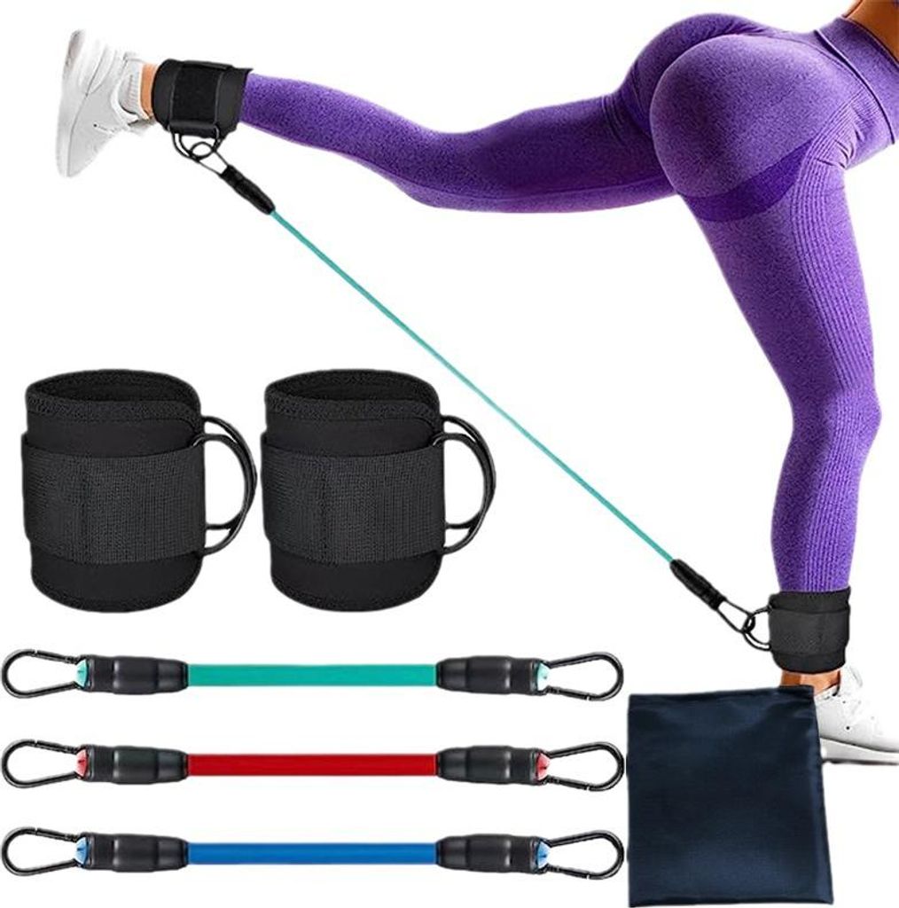 Set mit Knöchel-Widerstandsbändern, verstellbares Knöchelband, 60 Pfund (ca. 27 kg) Widerstand, drei verschiedene Widerstandsstufen, für Rücks...