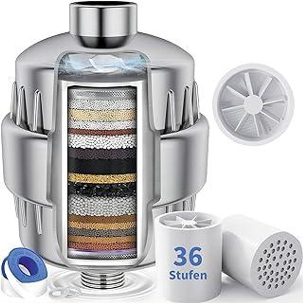 Aiyraa 36-Stufen Shower Filter With Vitamin C & E - 2 Filterpatronen For Hard Water, Chlor & Heavy Metals Removal - Kalkfilter Dusche Mit Lüfterbl...