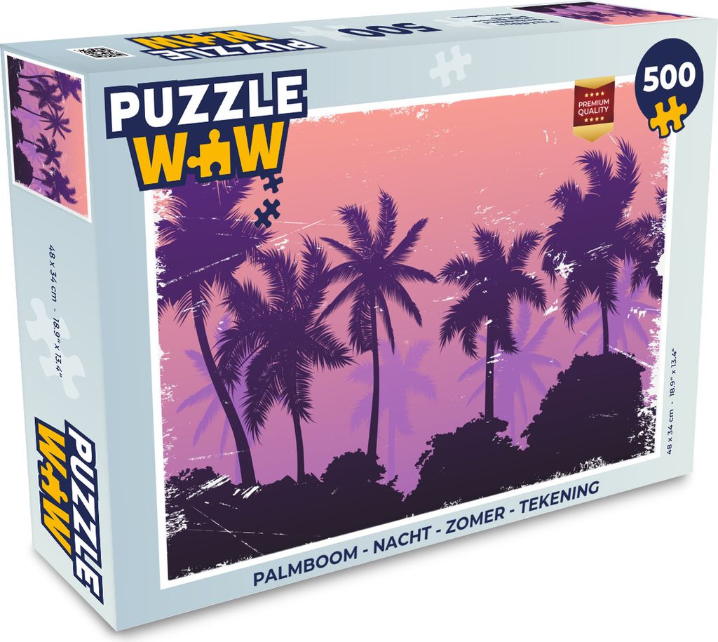 MuchoWow Puzzle 500 Teile Palme - Nacht - Sommer - Zeichnung - 500 Teile - Kinder - Selberbauen - Puzzlespiele