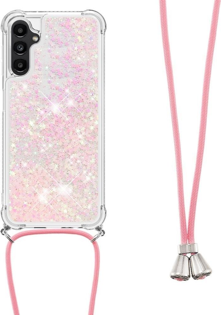 Samsung Galaxy A14 Hülle - Coverup Liquid Glitzer Back Cover mit Handykette - Pink