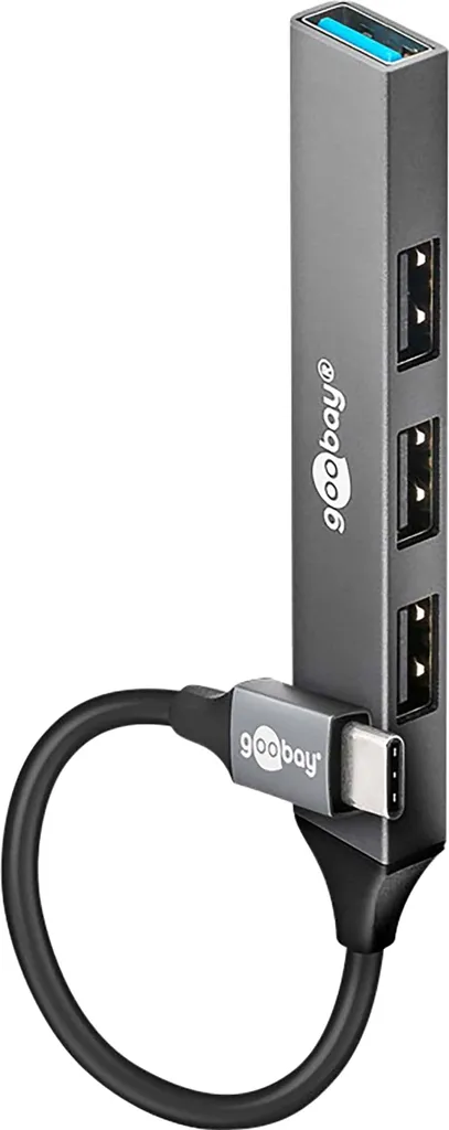 Hub USB-C Goobay 74457 Slim 4 Porte USB-A 3.2 Grigio Chiaro 5Gbps