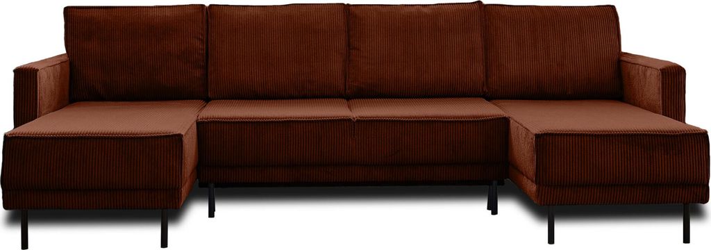 Lisa Design Charlie, Wohnlandschaft U-Form, 7-Sitzer, mit Schlaffunktion und Bettkasten, aus Cord , Terrakotta