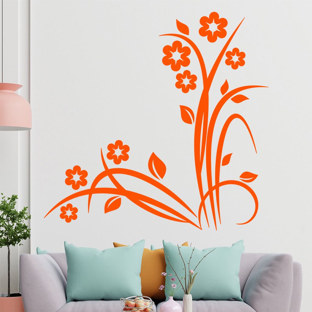 Blumen - Gräser - Blüten Wandtattoo in 6 Größen - Wandaufkleber Wall Sticker - Dekoration, Küche, Wohnzimmer, Schlafzimmer, Badezimmer