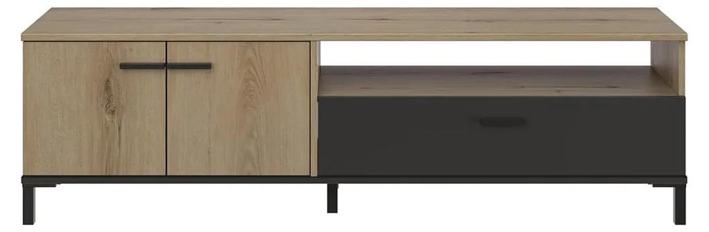 CALICOSY Meuble TV TRUST 2 portes 1 tiroir L160 cm Chêne et Noir