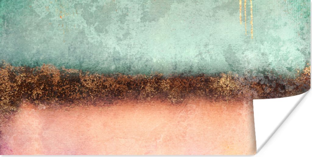 MuchoWow Poster Gold - Farbe - Abstrakt - Grün - Rosa 150x75 cm - ohne Rahmen