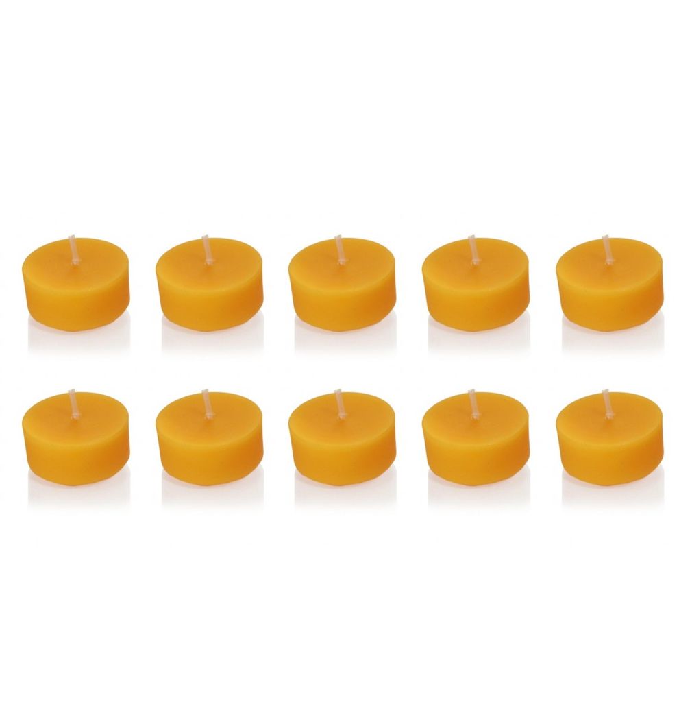 10er Set Teelichte 100% Bienenwachs, Naturgelb, 2 x 3,7 cm