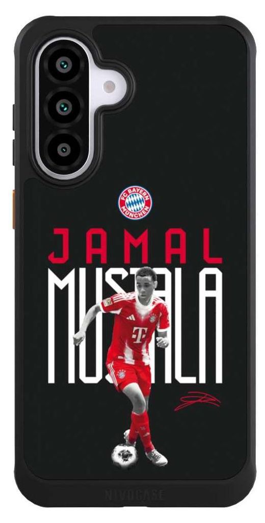 NIVOCASE Hülle für Samsung Galaxy A56 5G Handyhülle NIVOcore Case Schwarz FC Bayern München Offizielles Lizenzprodukt Jamal Musiala