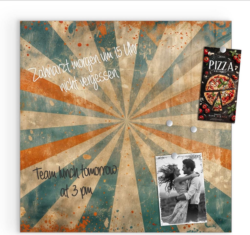 Magnettafel 50x50cm Pinnwand Whiteboard beschreibbar - Retro Strahlen Design