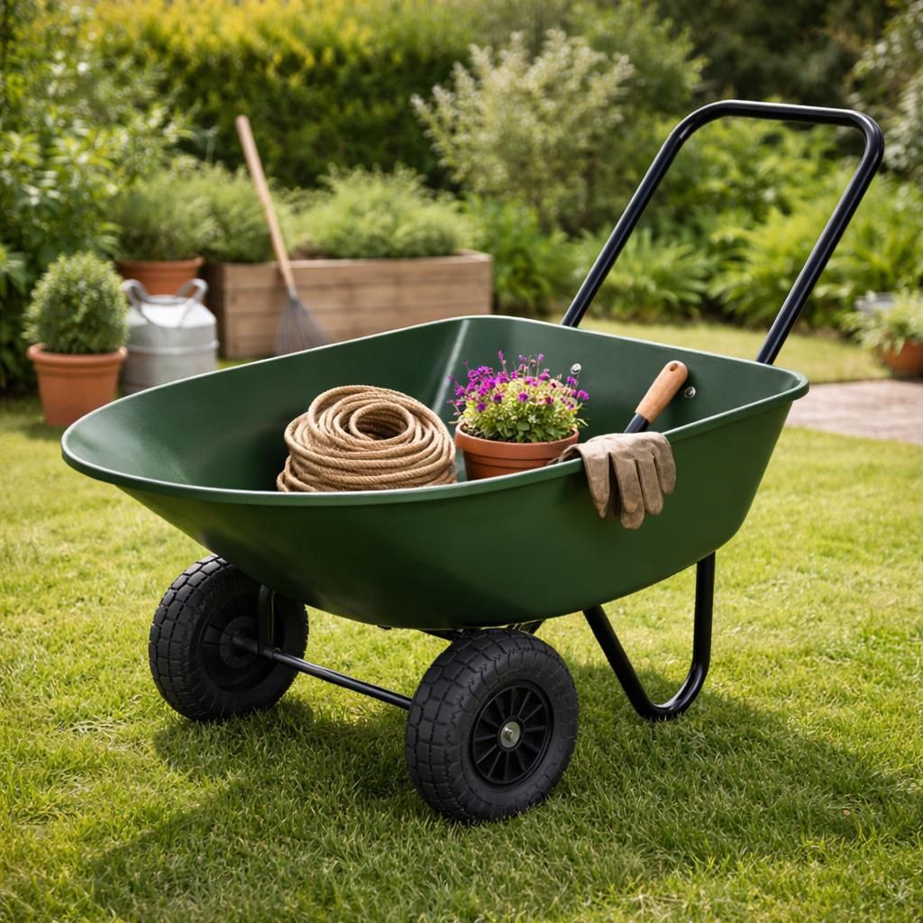 HAGO24 Gartenkarre Grün Schubkarre Kippkarre 78L PP Wanne 100kg Zweirad PolyurethanRäder Stahlrahmen Kippsystem Hofkarre Transportkarre
