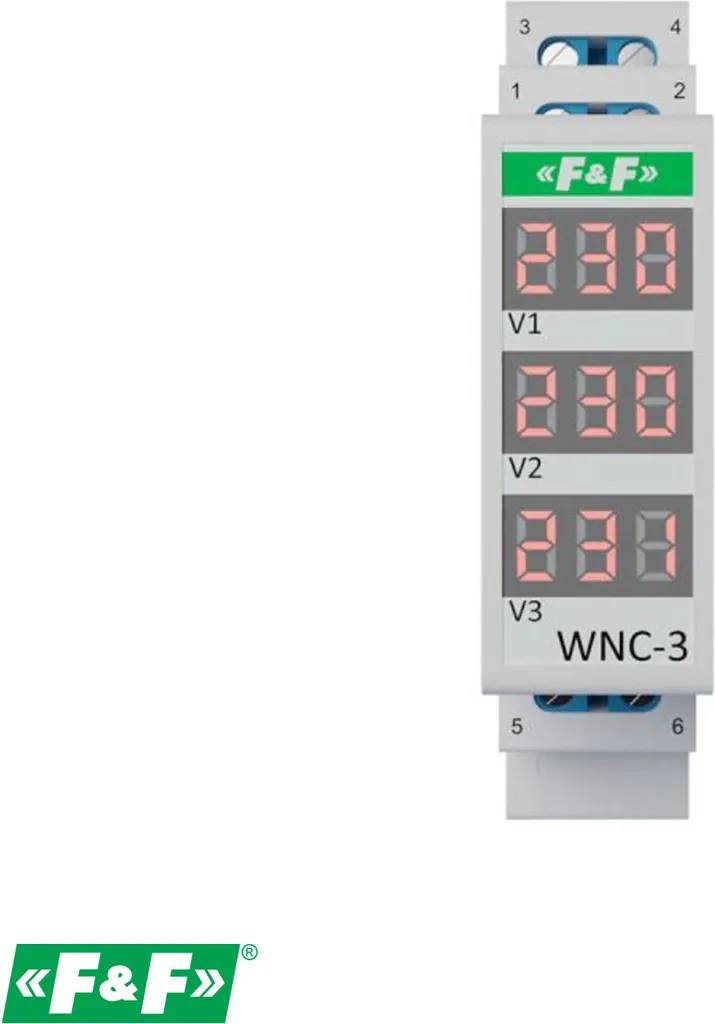 Voltmètre Rail DIN Triphasé WNC-3 Haute Précision 500V AC Protection IP20