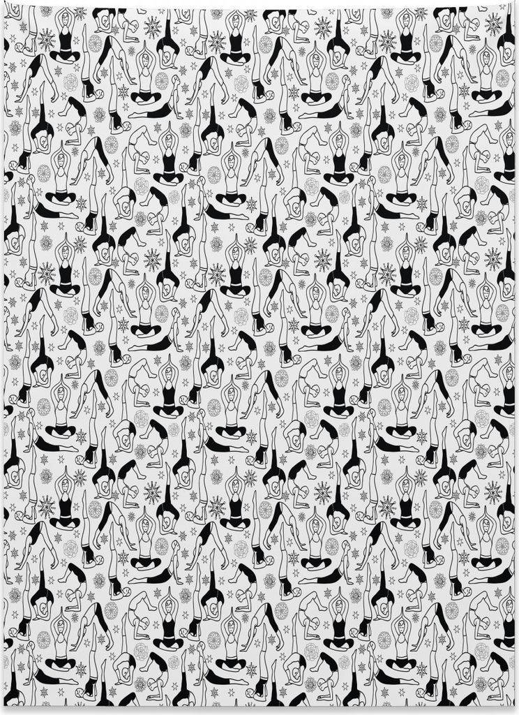 Abakuhaus Yoga Wandteppich, Monochrome Meditation aus Weiches Mikrofaser Stoff Kein Verblassen Klare Farben Waschbar, 110 x 150 cm, Weiß Schwarz