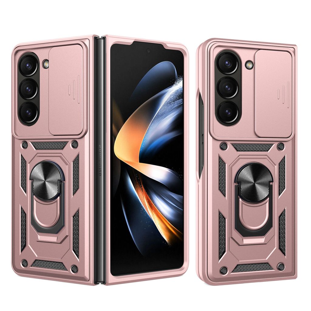 Outdoor Panzer Hülle für Samsung Galaxy Z Fold 5 mit Kameraschutz Ringhalter Rosegold