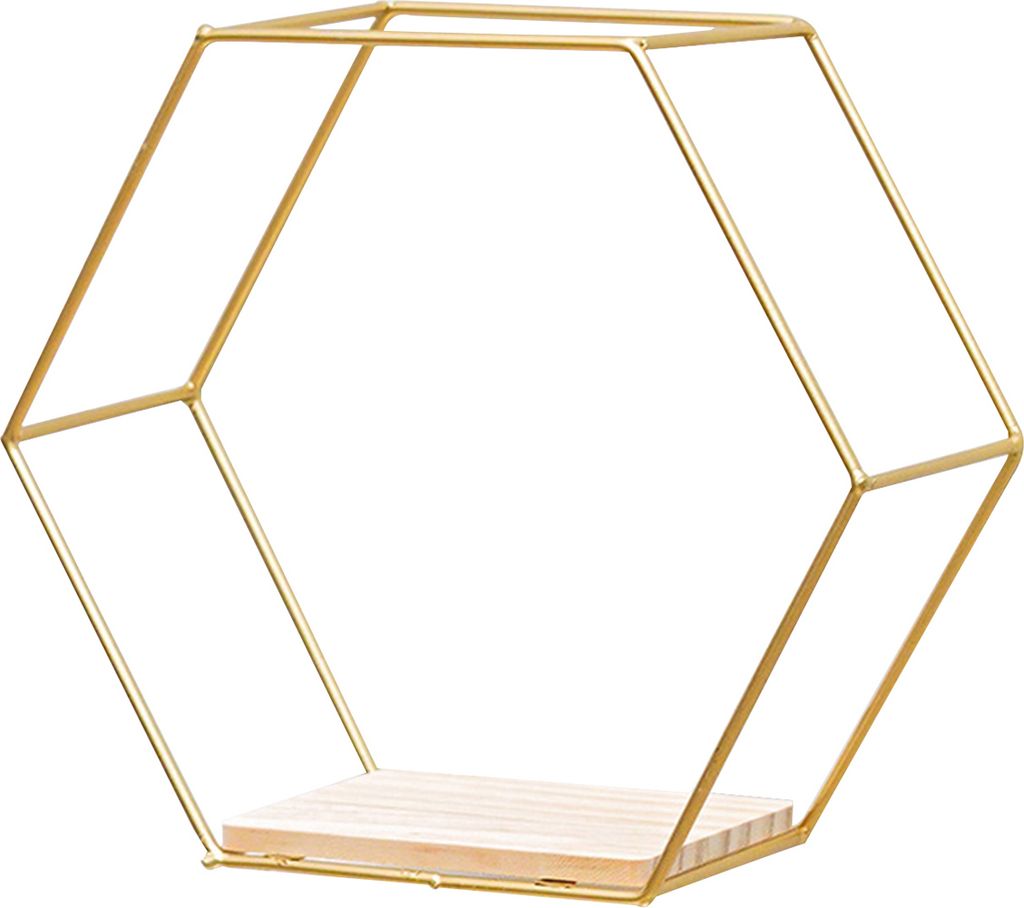 Eisen-Aufbewahrungshalter An Der Wand Befestigter Multifunktionaler Nordischer Stil Geometrisches Festes Sechseckiges Regal Für Zuhause-Goldenes M