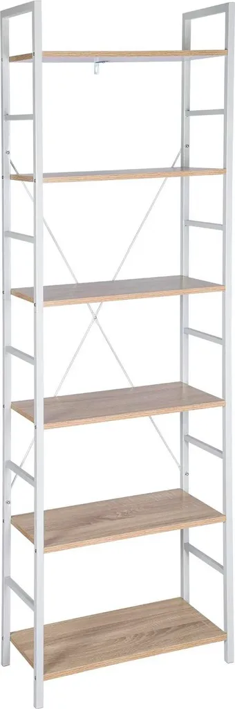 Bibliothèque de salon 6 étagères rangement livres bois blanc 180cm
