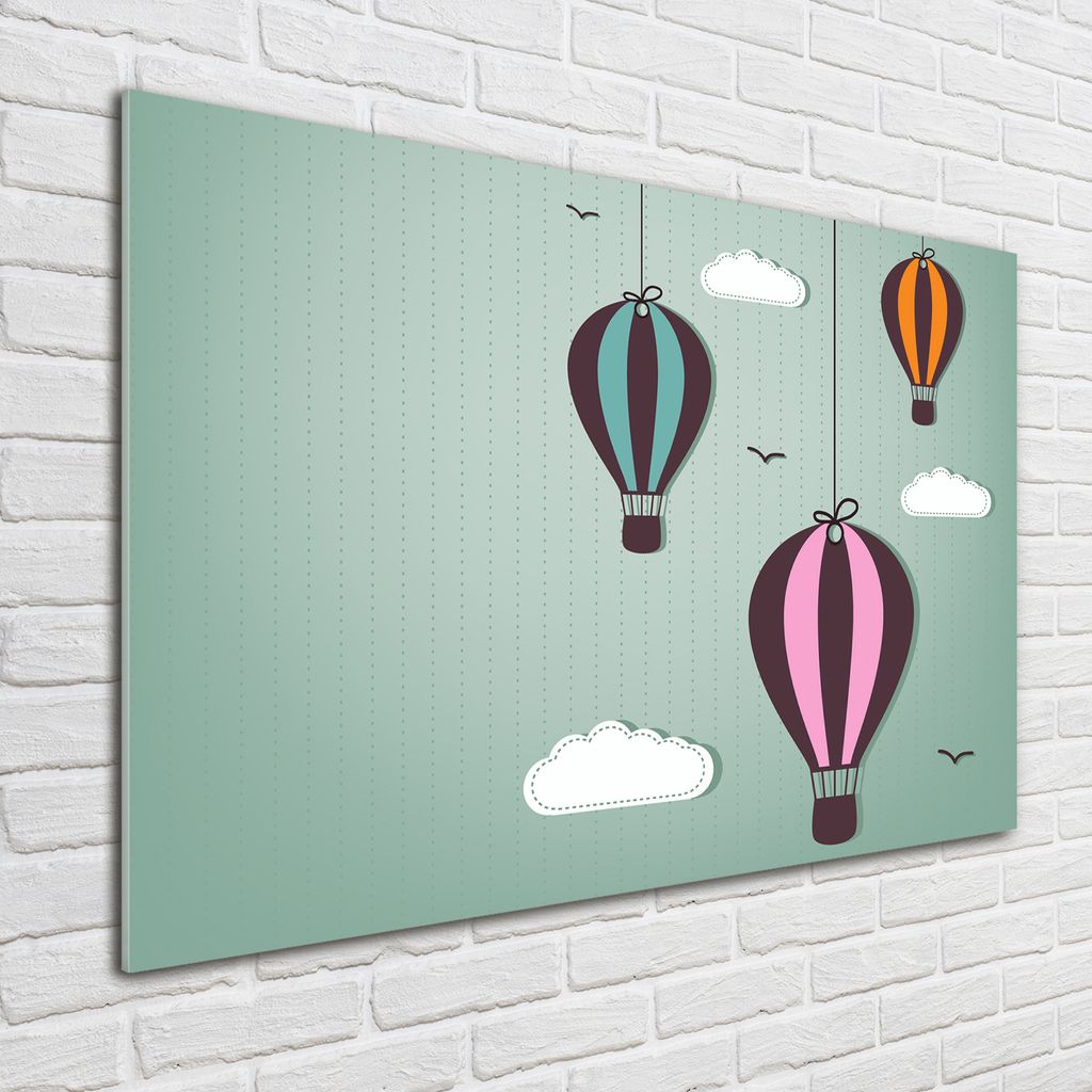 Tulup Glas-Bild - 100 x 70 - Wandbild aus Glas - Wandkunst - Wandbild hinter gehärtetem Sicherheitsglas - Kinderzimmer - Fliegende Ballons - Meh...