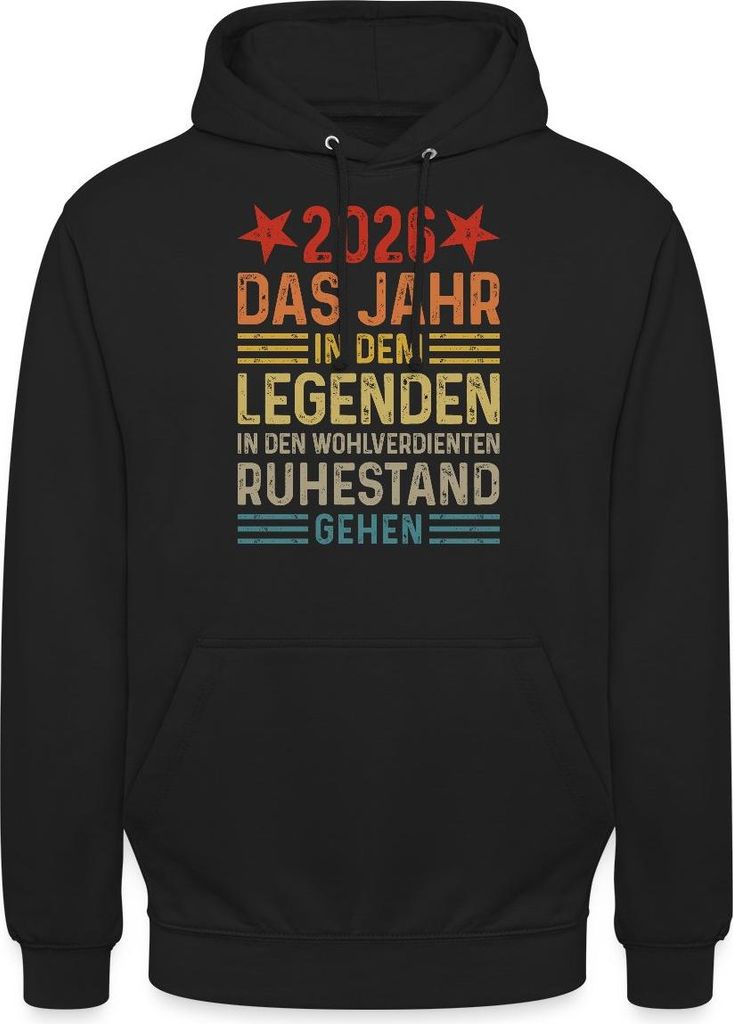 Spreadshirt 2026 Legende Ruhestand Rentner Pensionär Geschenk Uni Hoodie, L, Schwarz