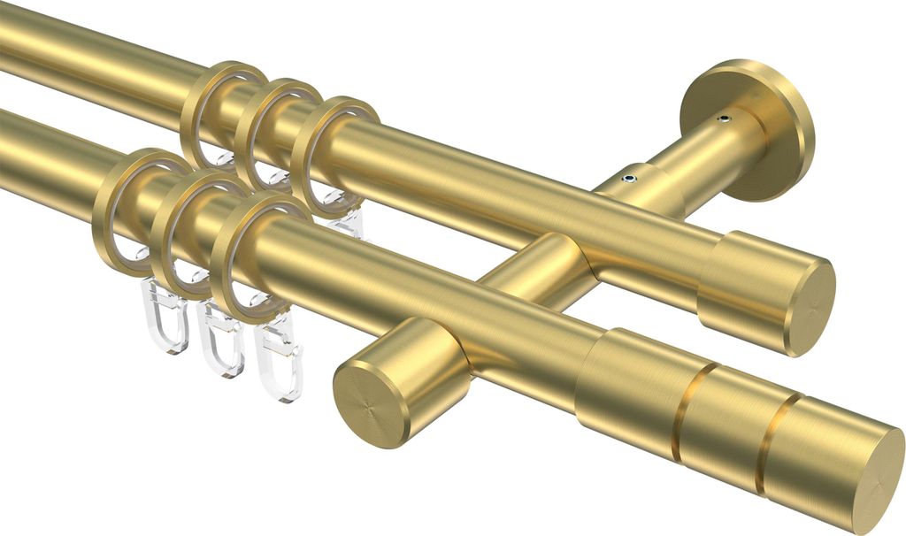 Interdeco Gardinenstange / Vorhangstange Messing-Optik, Typ Prestige Elanto (Rillenzylinder), 20 mm Ø 2-läufig, 100 cm