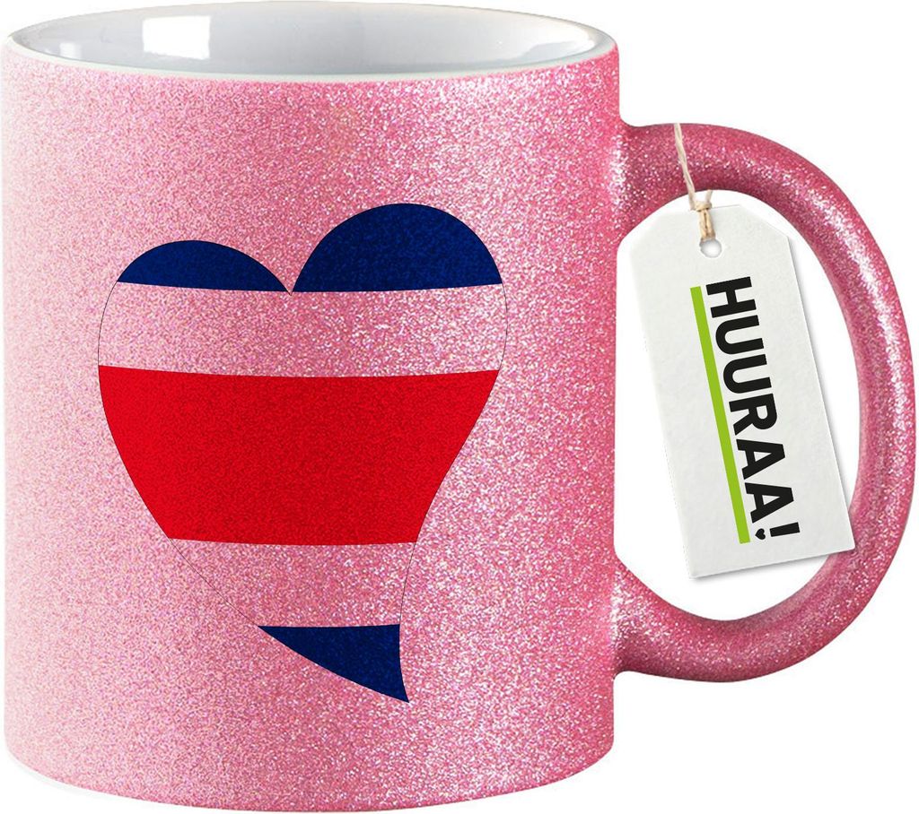 Huuraa Glitzertasse Costa Rica Flagge Herz 330ml Pink Keramik Kaffeebecher Geschenkidee