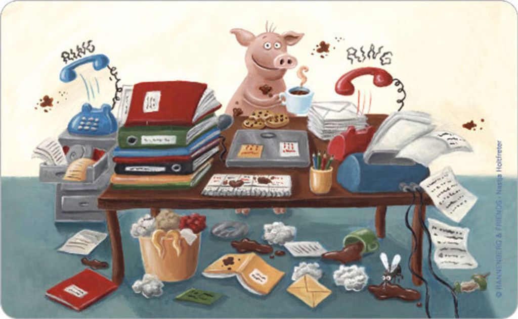 Frühstücksbrettchen Schwein Büro Chaos, Brett Brettchen Schweinchen