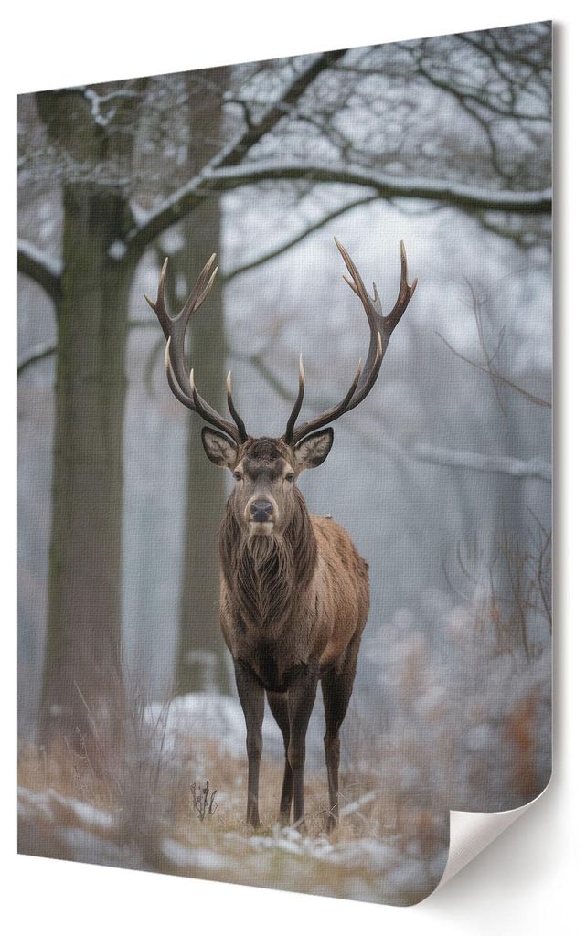 Winterhirsch- Kunstdruck A1 (59x84 cm) - Klassisch, rustikal- Wandbild für Wohnzimmer Schlafzimmer & Flur, Modernes Poster Wanddeko, Ungerahmt
