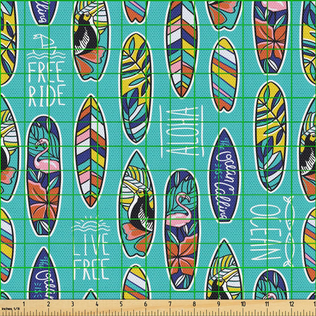 ABAKUHAUS Surfbrett Gewebe als Meterware, Aloha Hawaii Leben frei Ozean Wassersport inspiriert Muster Küsteninspirationen, 5 M (148 x 500 cm), Meh...