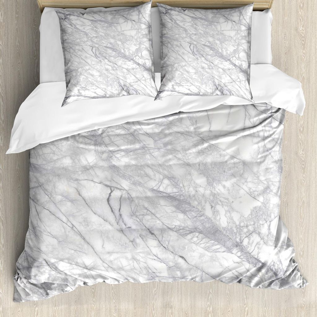 ABAKUHAUS Marmor Bettbezug Set, Granitoberfläche mit Bündel Bruchlinien und Niederlassungen Adern Artful Design, 200 x 200 cm + 80 x 80 cm, Pale ...