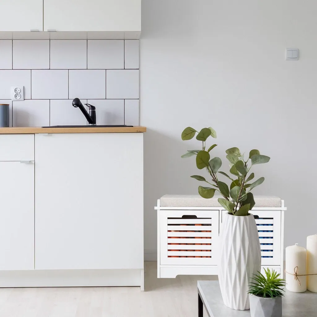 Banc avec rangement compact pour petits appartements gain de place Blanc