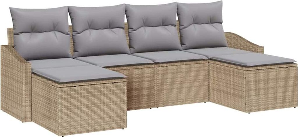 vidaXL Sofa Set mit Kissen 6 pcs Beige Poly-Rattan