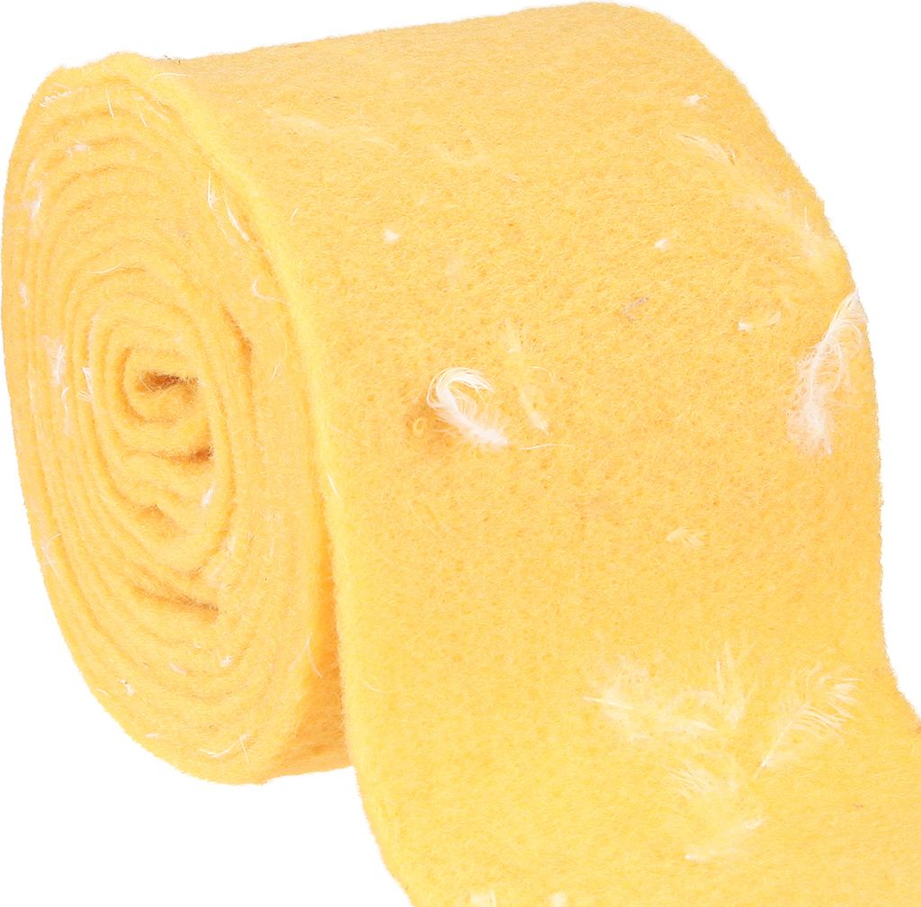Filzband Wollband Gelb mit Weißen Federn Wollfilz Dekostoff 15cm 5m für Sommerdeko und Basteln