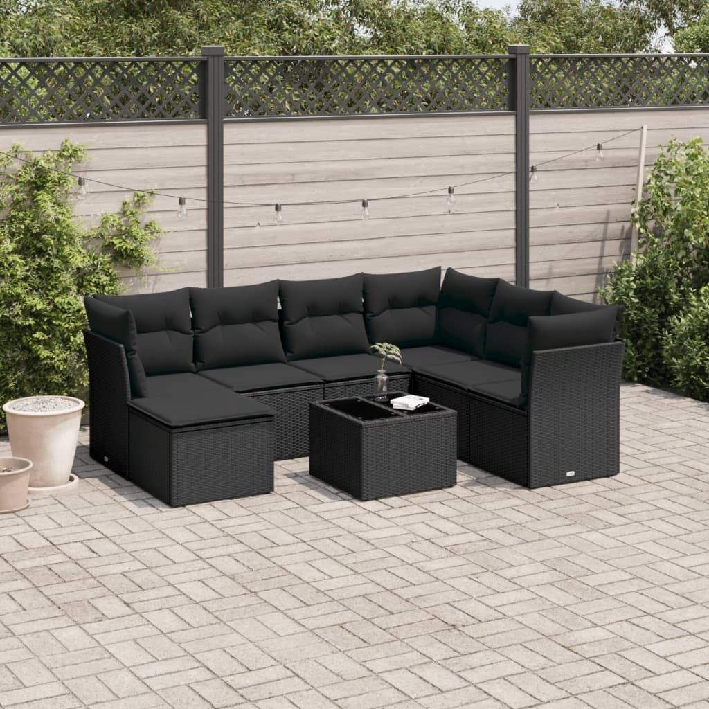 Design 8-tlg. Garten-Sofagarnitur mit Kissen Schwarz Poly Rattan, Gartenmöbel-Sets 2024 Neu