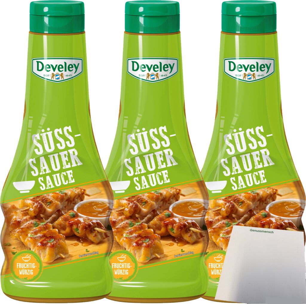 Develey Süß-Sauer Sauce 3er Pack (3x250ml Flasche) + usy Block
