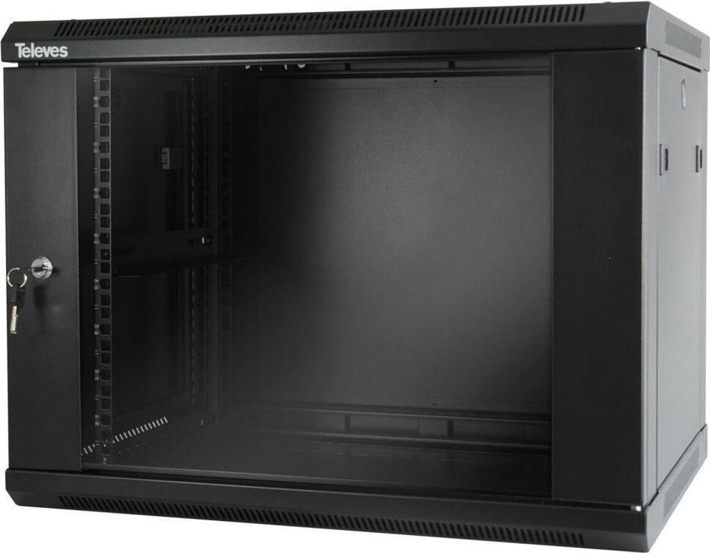 Televes 533107, Freistehendes/wand-/bodenmontiertes Regal, 8U, 60 kg, 21,8 kg, Schwarz