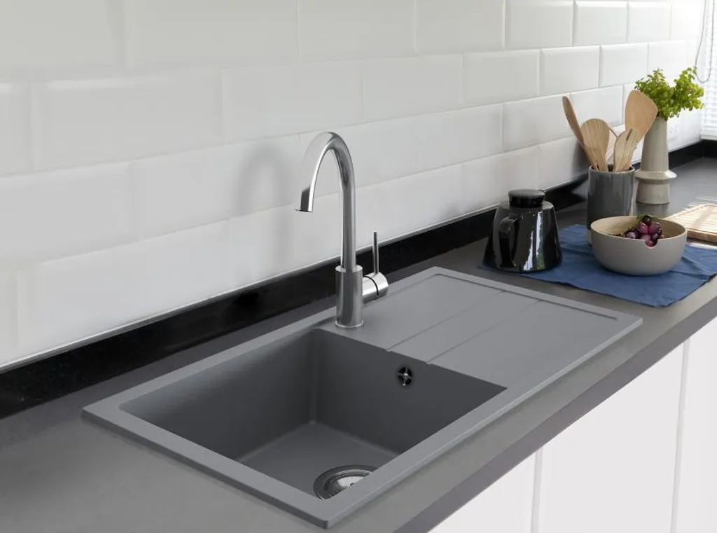 Évier de cuisine à encastrer en granit gris 76 cm Bravo avec siphon