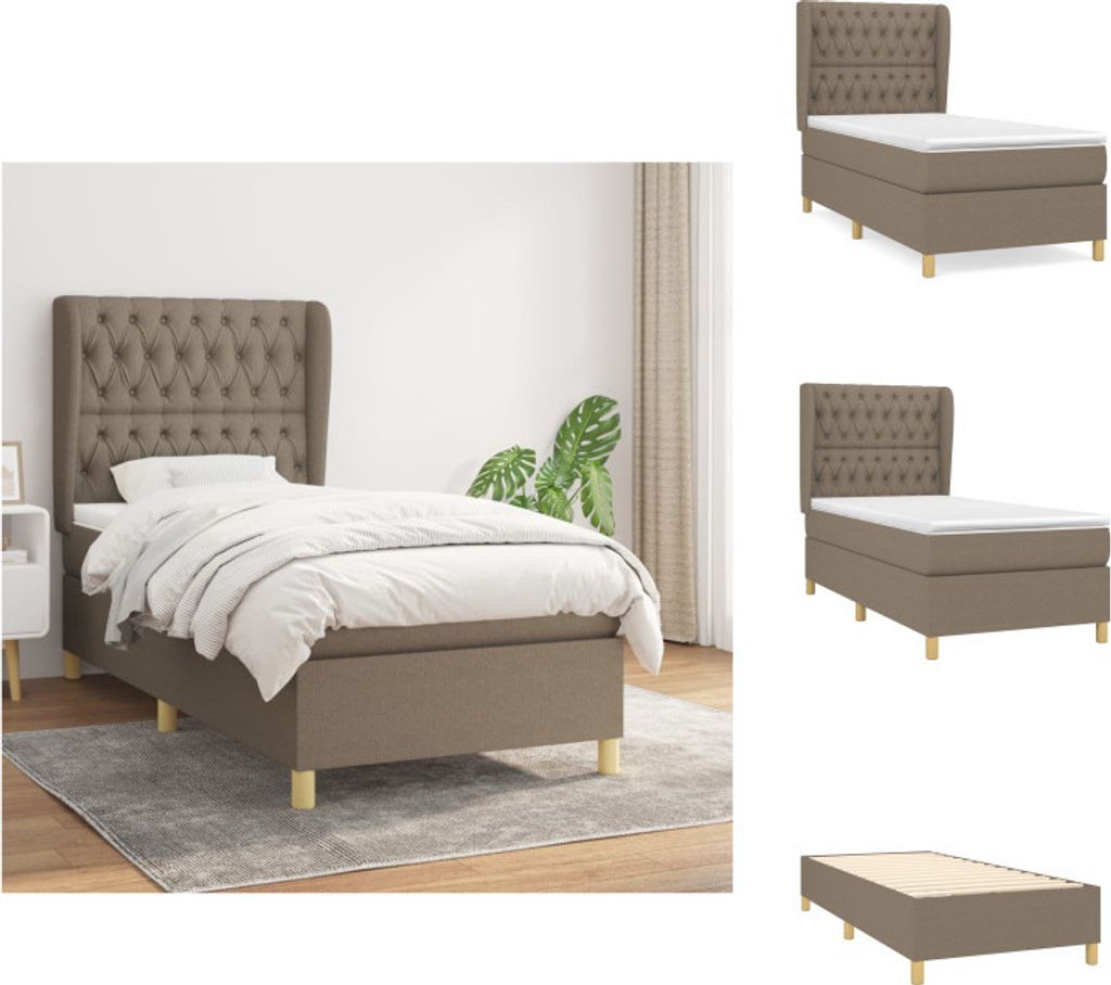 vidaXL Boxspringbett mit Matratze Taupe 100x200 cm Stoff - Betten & Bettgestelle
