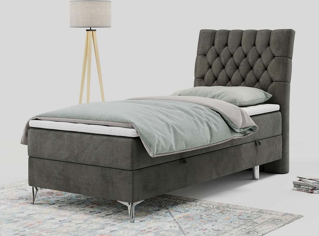 Boxspringbett, Gästebett, Kinderbett mit Bettkästen - MILEN - 90x200cm - rechts - Dunkelgrau - H3