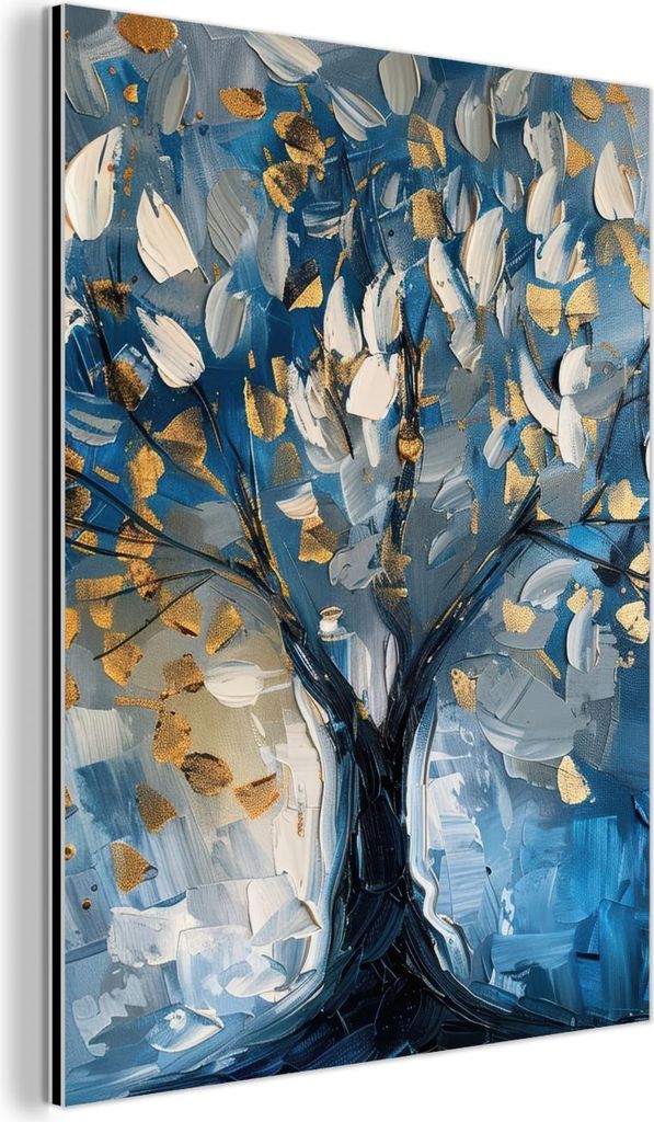 MuchoWow Wanddekoration Metall Metallbild Wandkunst 90x120 cm Baum - Blau - Gold - Abstrakt MuchoWow Aluminium Gemälde - Industrial
