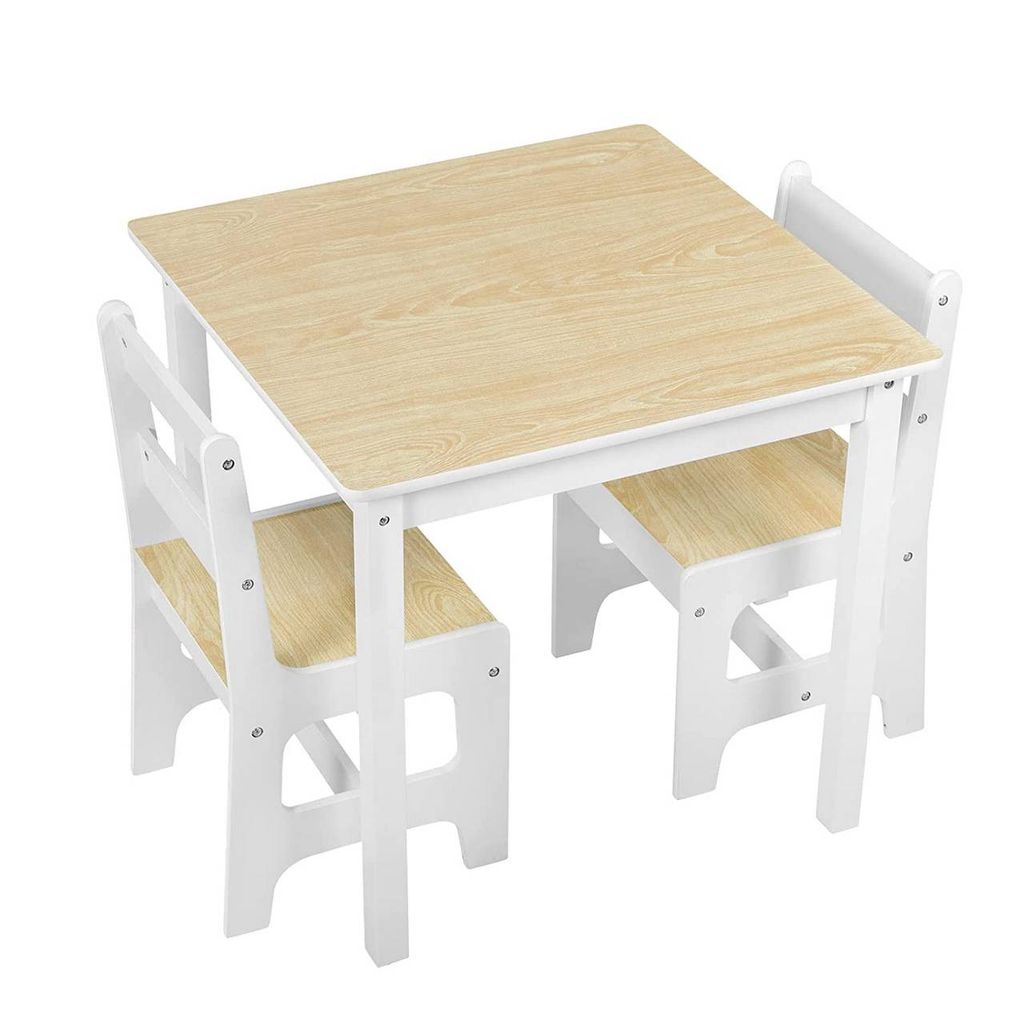 Kindertisch mit 2 Stühlen Sitzgruppe Kinder Spieltisch Kindermöbel weiß/natur 