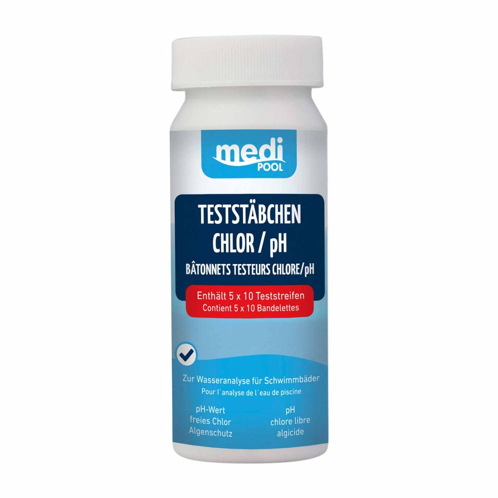 mediPOOL Teststäbchen Chlor/pH/Algenschutz 50 Stück Produktbild 